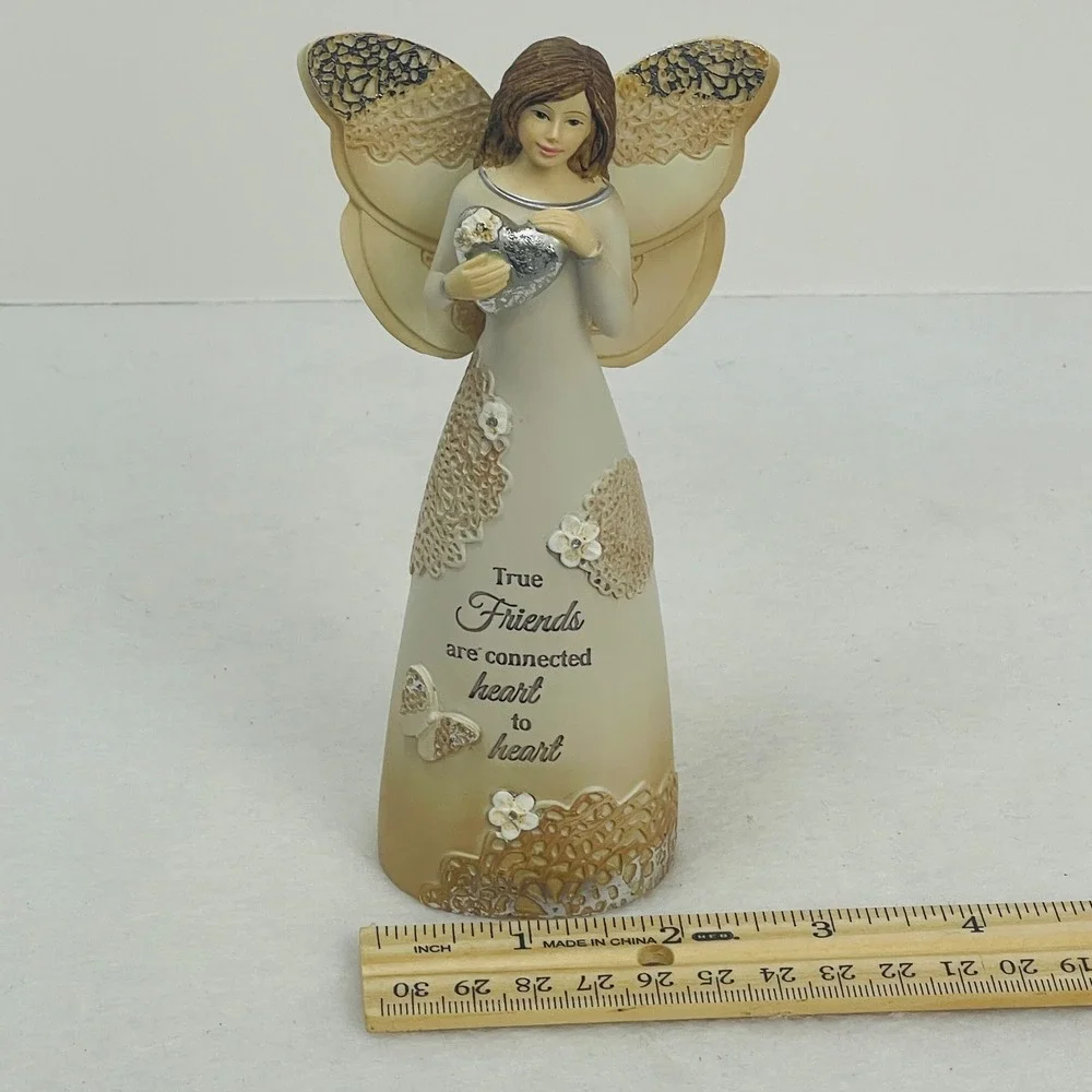 True Friends Are Connected Heart To Heart Angel Figurine Butterfly Lace Detail